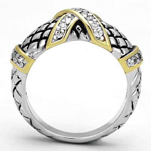 3W314 - Reverse Two-Tone Brass Ring with AAA Grade CZ in Clear