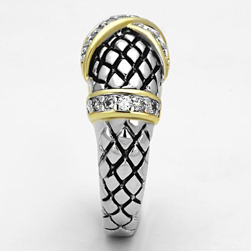 3W314 - Reverse Two-Tone Brass Ring with AAA Grade CZ in Clear