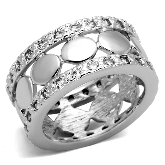 3w319 - Rhodium Brass Ring with AAA Grade CZ in Clear