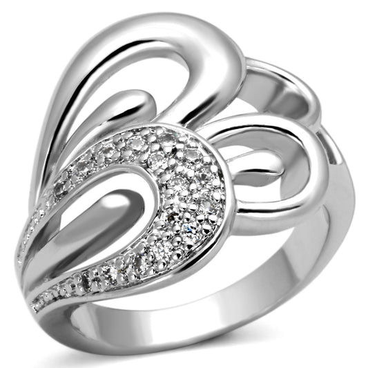 3W325 - Rhodium Brass Ring with AAA Grade CZ in Clear
