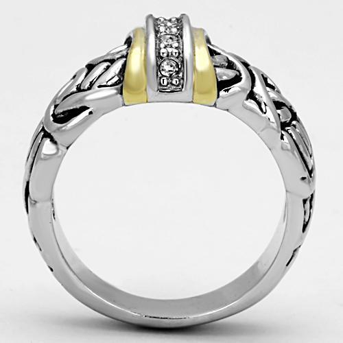3W327 - Reverse Two-Tone Brass Ring with Top Grade Crystal in Clear