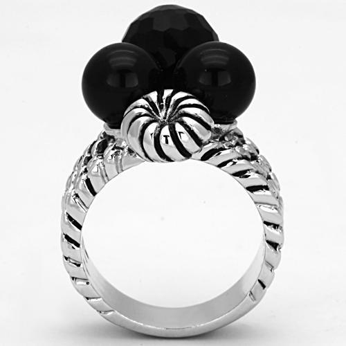 3W330 - Rhodium Brass Ring with AAA Grade CZ in Black Diamond