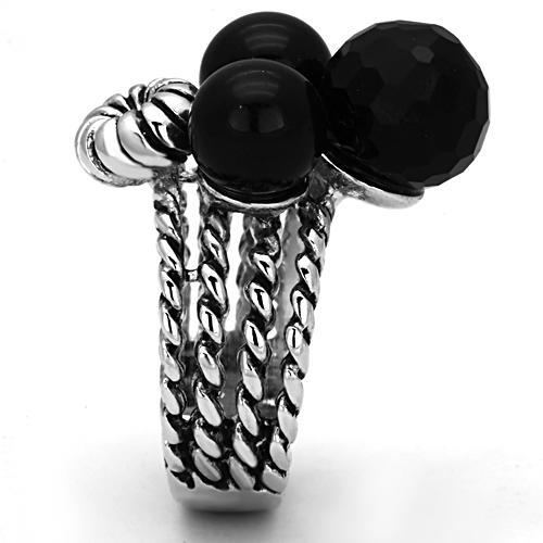 3W330 - Rhodium Brass Ring with AAA Grade CZ in Black Diamond
