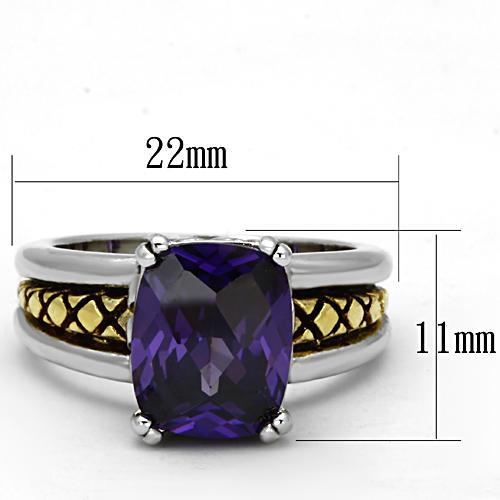 3W331 - Reverse Two-Tone Brass Ring with AAA Grade CZ in Amethyst