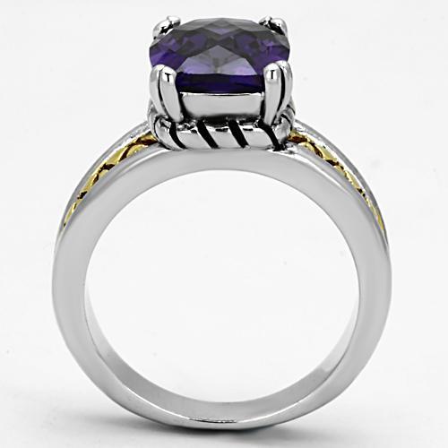 3W331 - Reverse Two-Tone Brass Ring with AAA Grade CZ in Amethyst