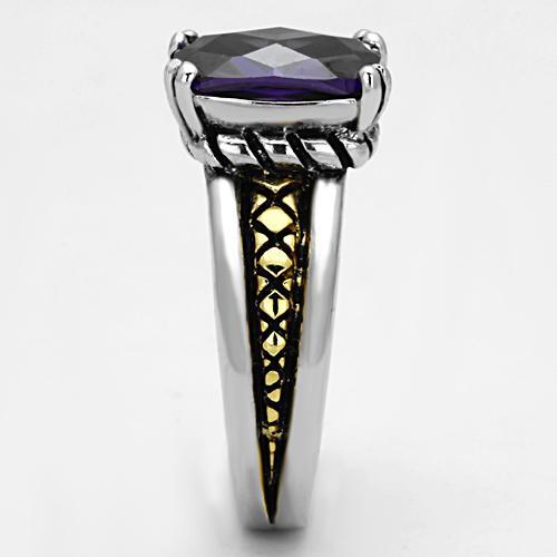 3W331 - Reverse Two-Tone Brass Ring with AAA Grade CZ in Amethyst