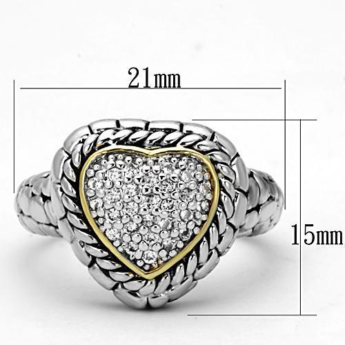 3W333 - Reverse Two-Tone Brass Ring with AAA Grade CZ in Clear