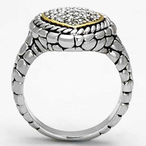 3W333 - Reverse Two-Tone Brass Ring with AAA Grade CZ in Clear