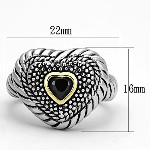 3W334 - Reverse Two-Tone Brass Ring with AAA Grade CZ in Black Diamond