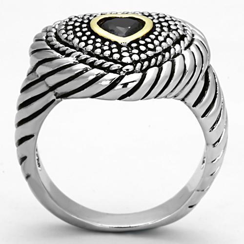3W334 - Reverse Two-Tone Brass Ring with AAA Grade CZ in Black Diamond