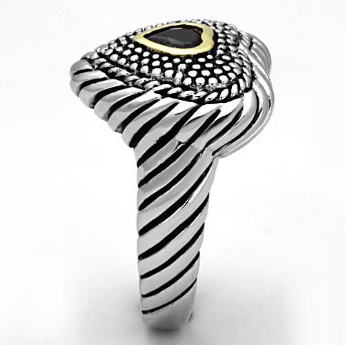 3W334 - Reverse Two-Tone Brass Ring with AAA Grade CZ in Black Diamond