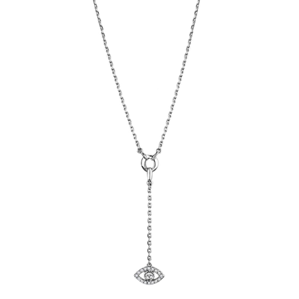 3W423 - Rhodium Brass Necklace with AAA Grade CZ in Clear