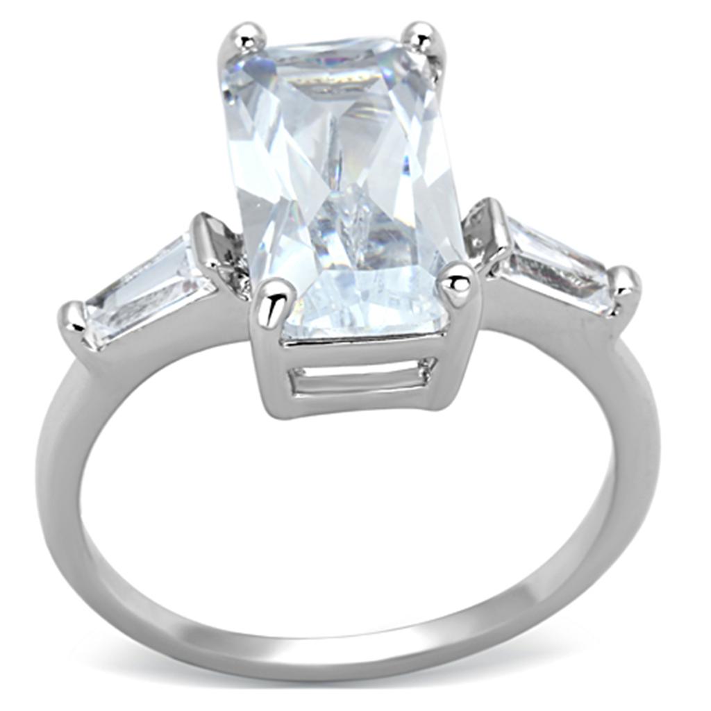 3W460 - Rhodium Brass Ring with AAA Grade CZ in Clear