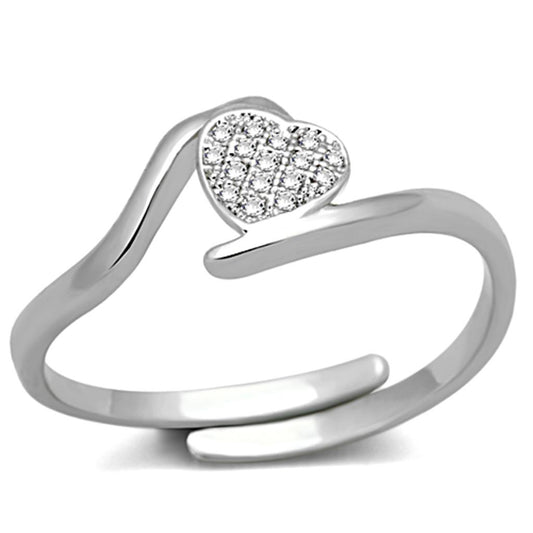 3W464 - Rhodium Brass Ring with AAA Grade CZ in Clear