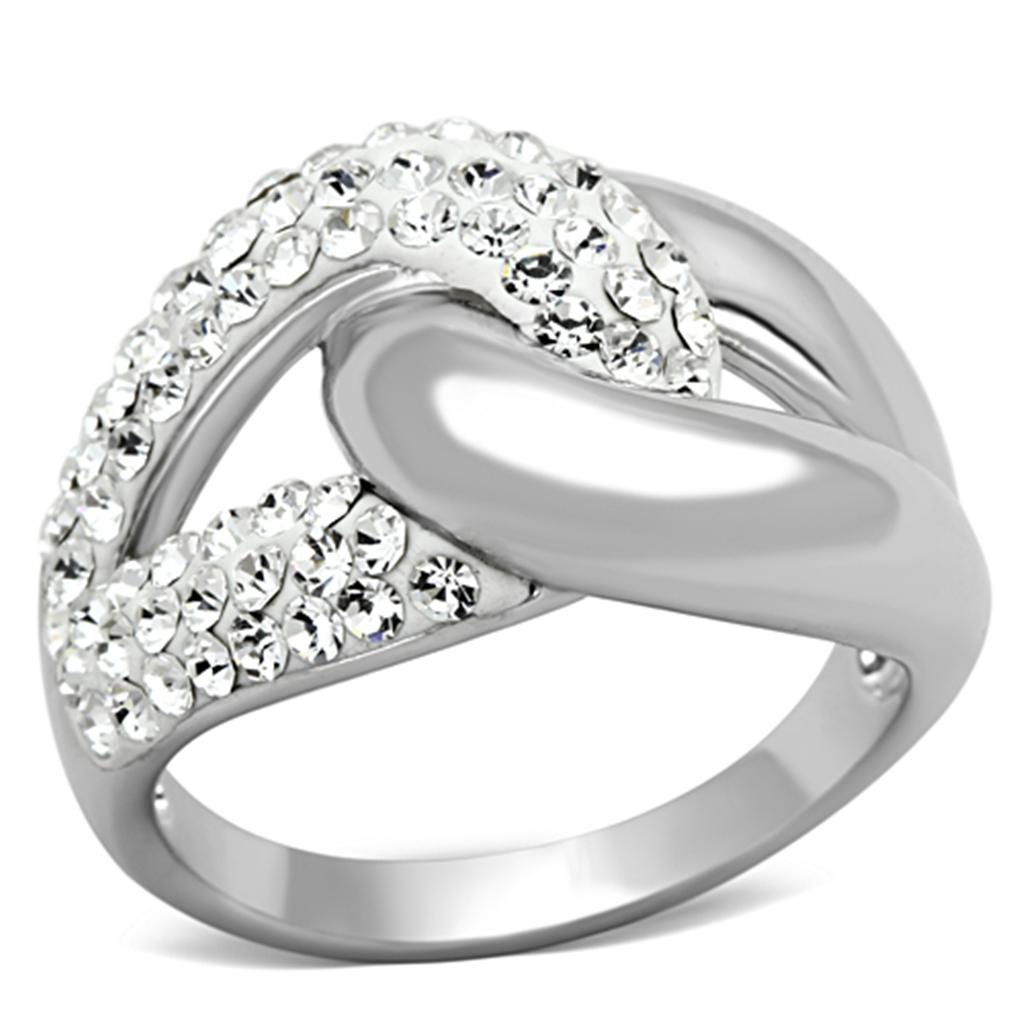 3W466 - Rhodium Brass Ring with Top Grade Crystal in Clear