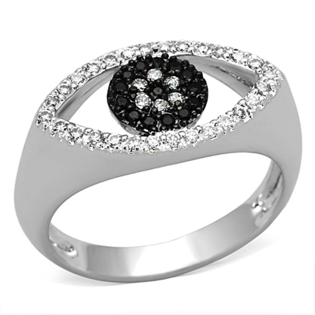 3W470 - Rhodium + Ruthenium Brass Ring with AAA Grade CZ in Black Diamond