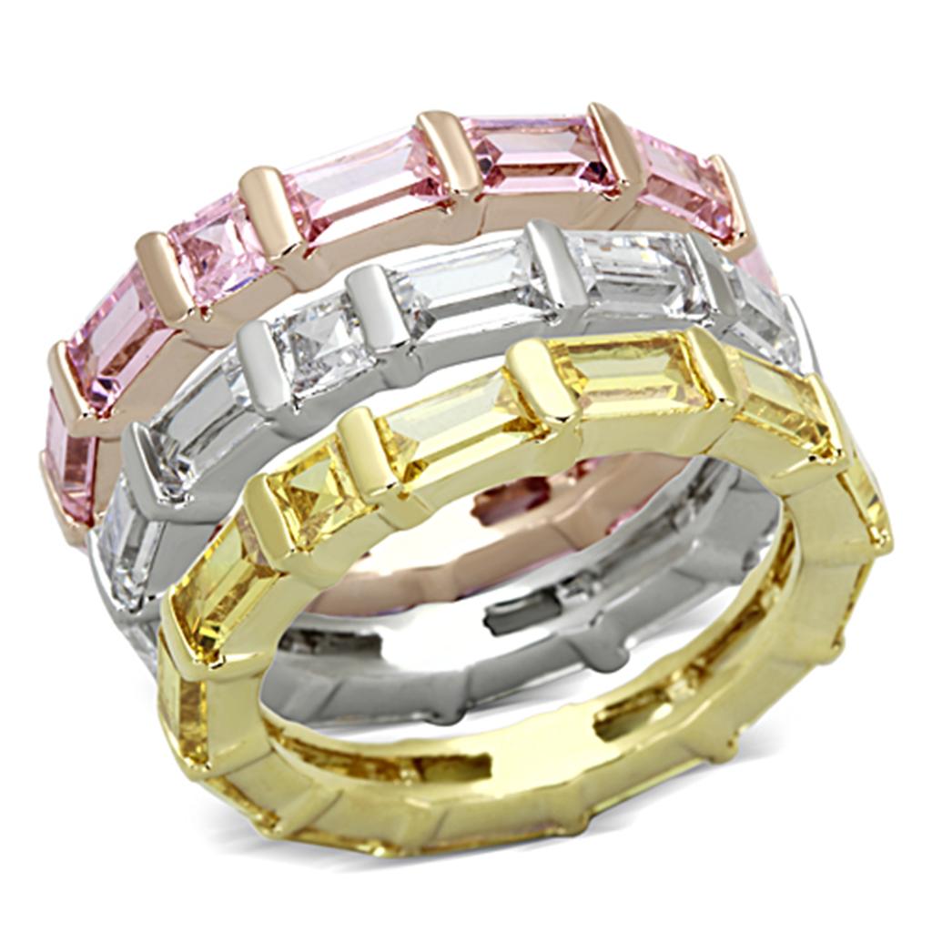 3W473 - Tricolor Brass Ring with AAA Grade CZ in Multi Color