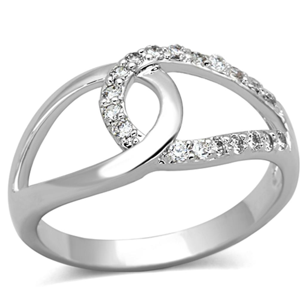 3W474 - Rhodium Brass Ring with AAA Grade CZ in Clear
