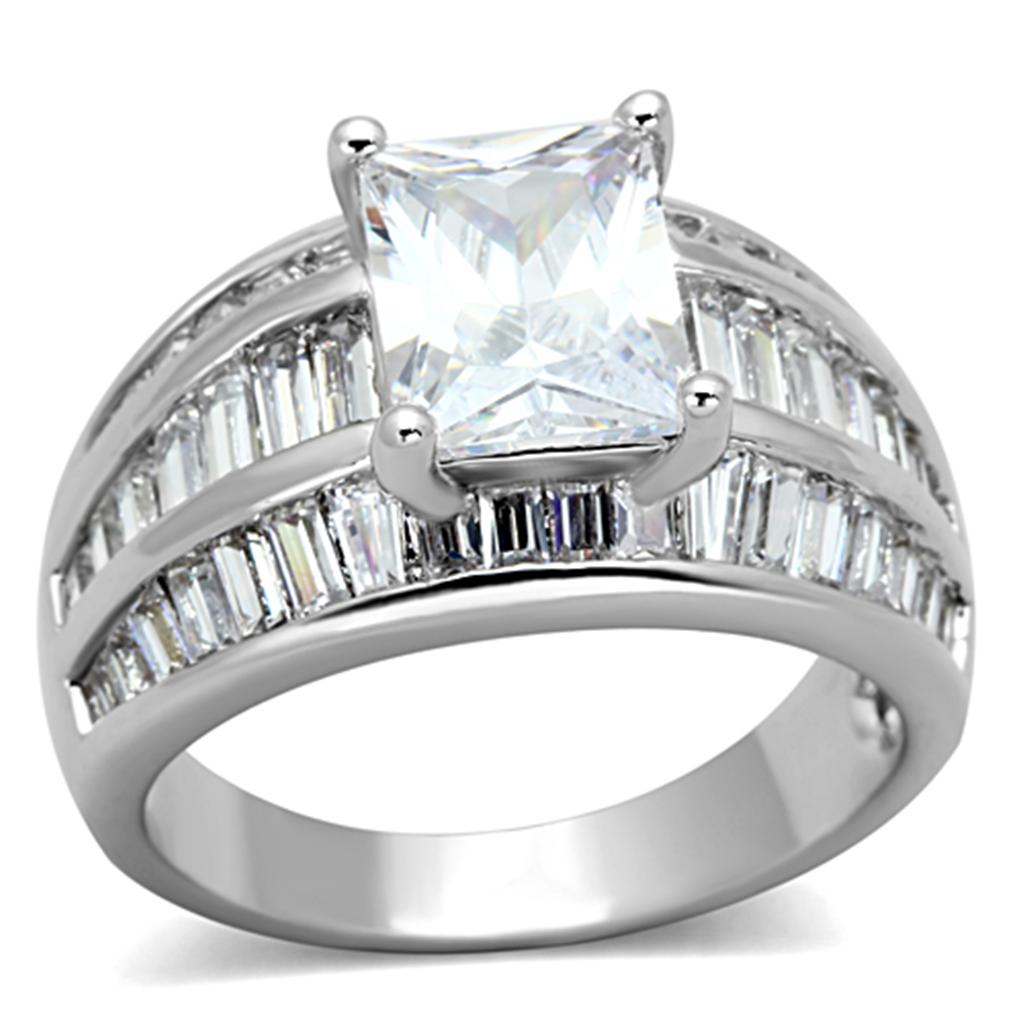 3W475 - Rhodium Brass Ring with AAA Grade CZ in Clear