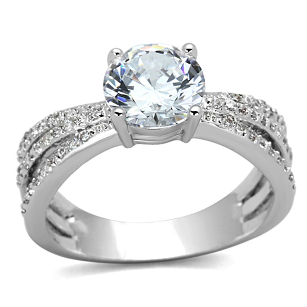 3W478 - Rhodium Brass Ring with AAA Grade CZ in Clear