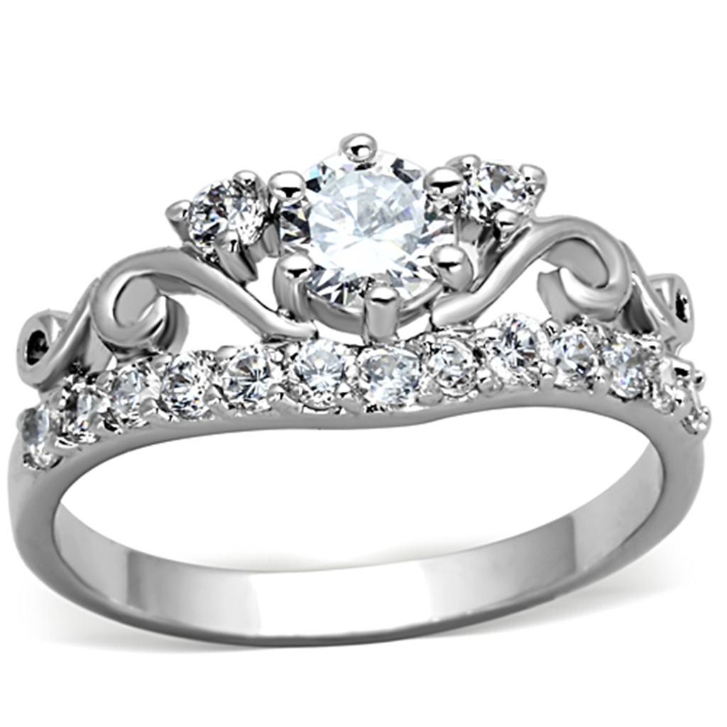 3W483 - Rhodium Brass Ring with Top Grade Crystal in Clear