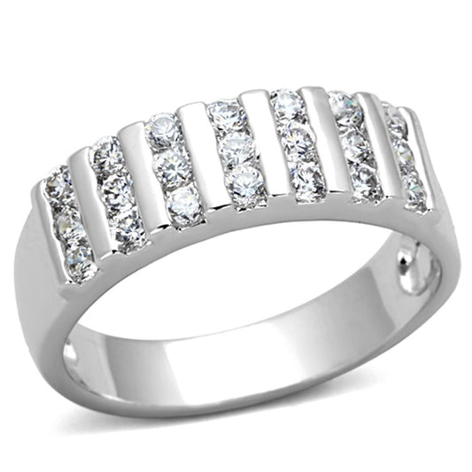 3W488 - Rhodium Brass Ring with AAA Grade CZ in Clear