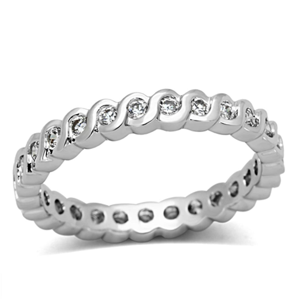 3W489 - Rhodium Brass Ring with AAA Grade CZ in Clear
