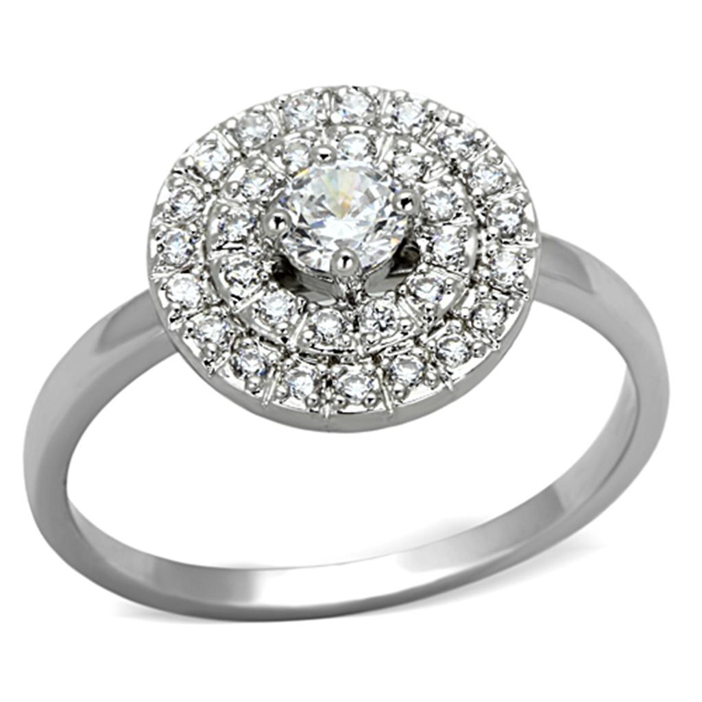 3W493 - Rhodium Brass Ring with AAA Grade CZ in Clear