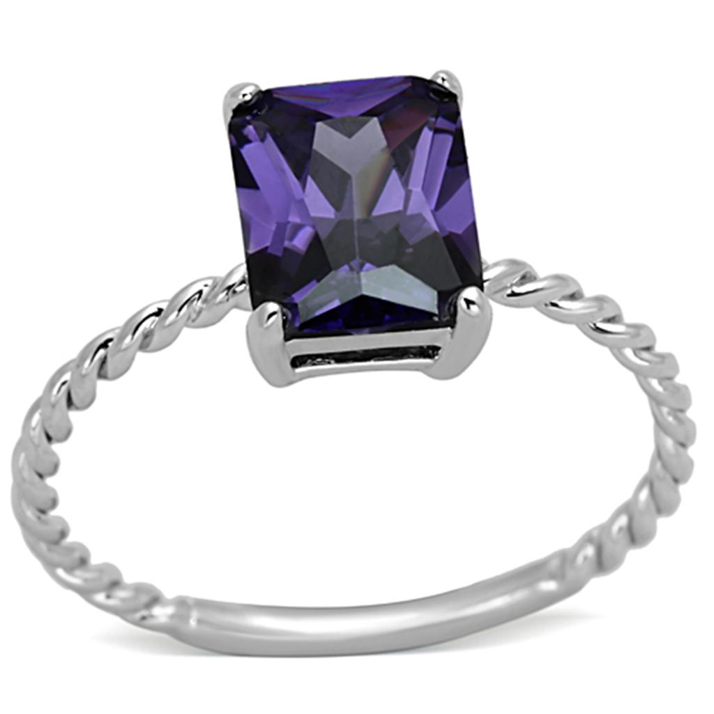 3W498 - Rhodium Brass Ring with AAA Grade CZ in Amethyst