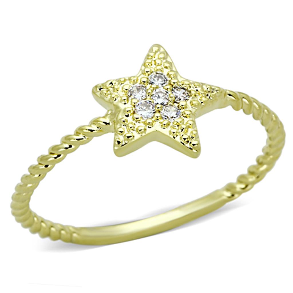 3W500 - Gold Brass Ring with AAA Grade CZ in Clear