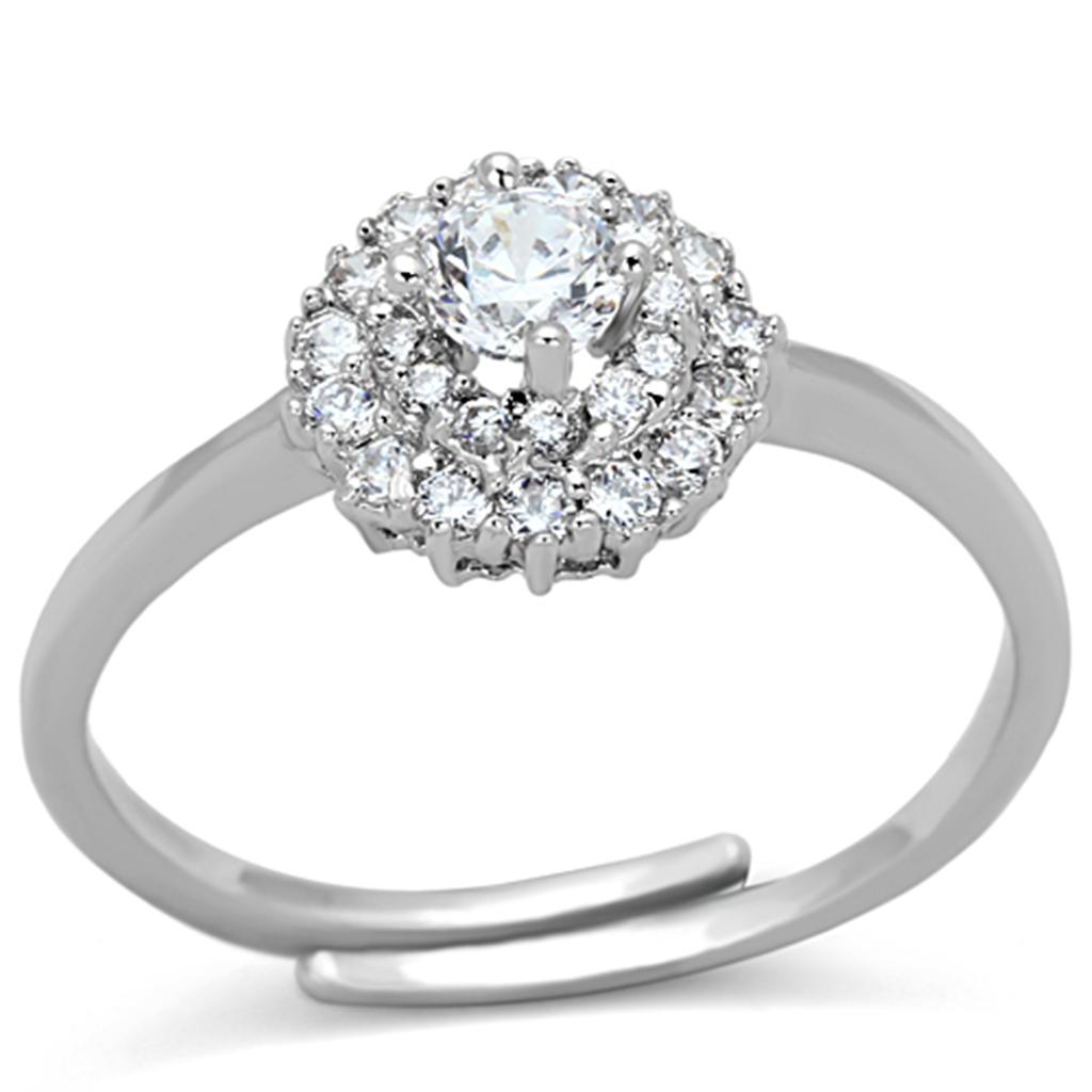 3W501 - Rhodium Brass Ring with AAA Grade CZ in Clear