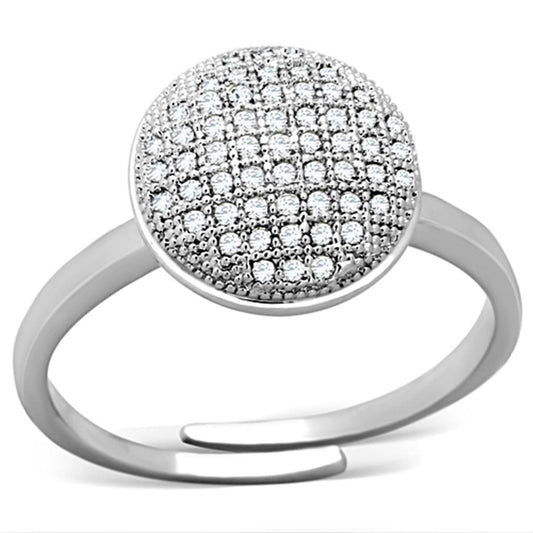 3W502 - Rhodium Brass Ring with AAA Grade CZ in Clear
