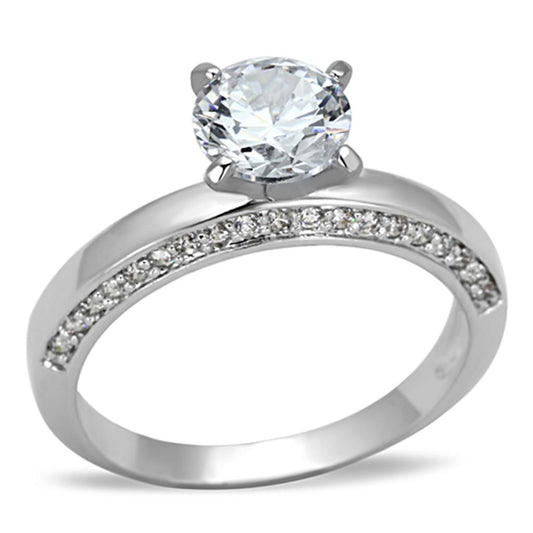 3W504 - Rhodium Brass Ring with AAA Grade CZ in Clear