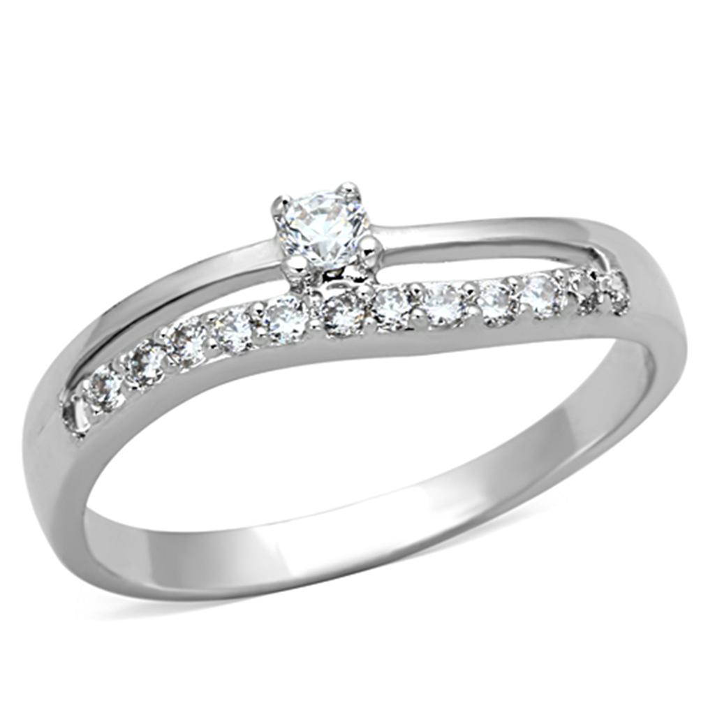 3W505 - Rhodium Brass Ring with AAA Grade CZ in Clear