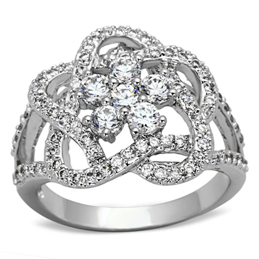 3W523 - Rhodium Brass Ring with AAA Grade CZ in Clear