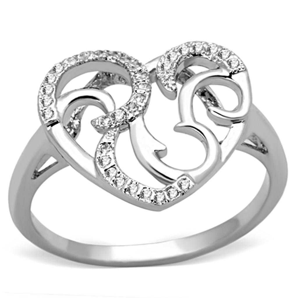 3W524 - Rhodium Brass Ring with AAA Grade CZ in Clear