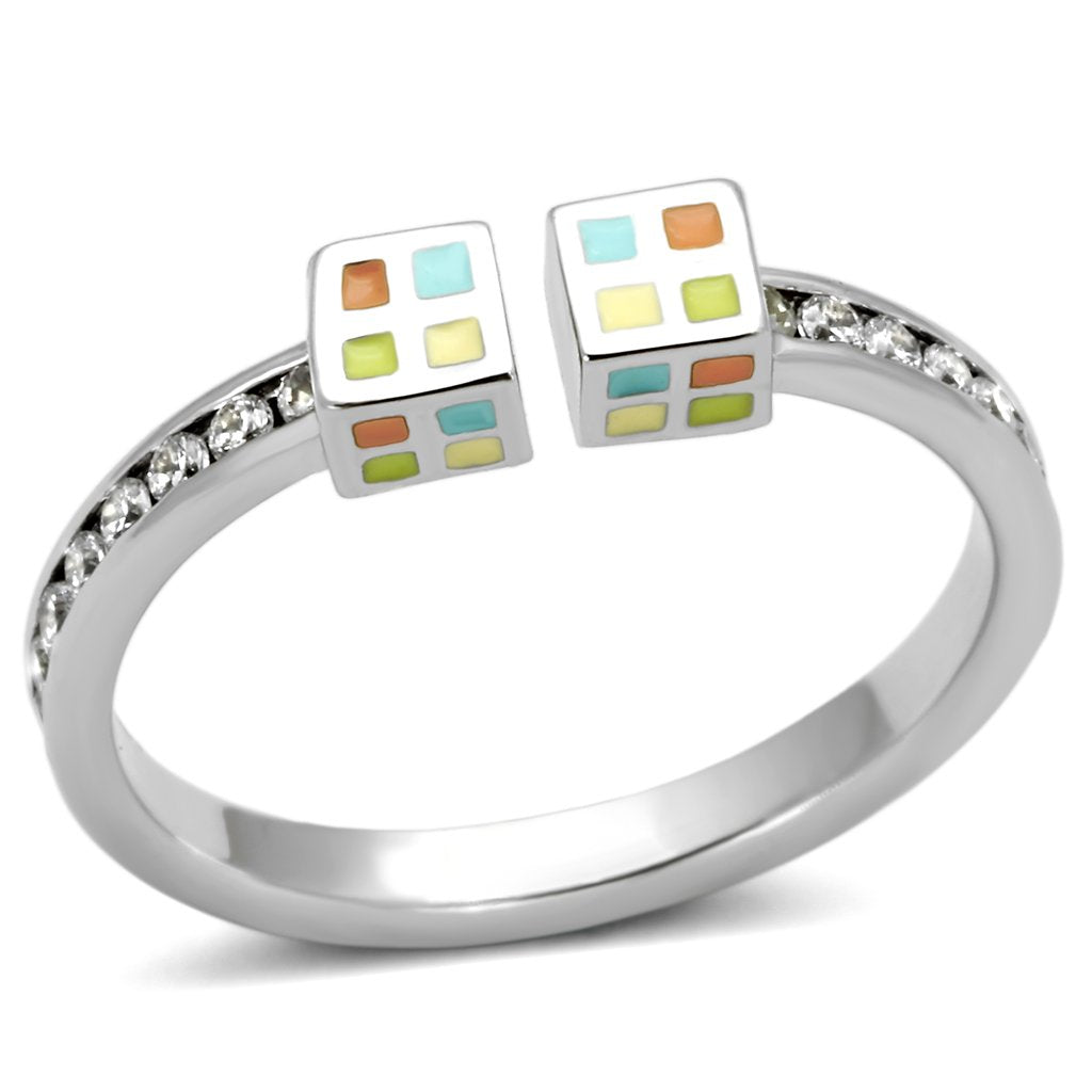 3W525 - Rhodium Brass Ring with AAA Grade CZ in Clear