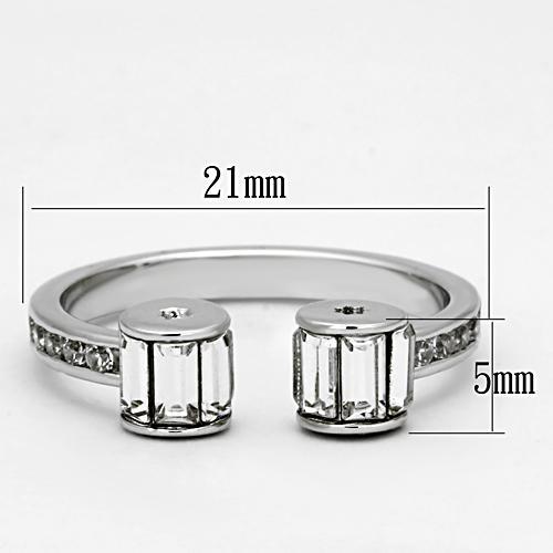 3W526 - Rhodium Brass Ring with Top Grade Crystal in Clear