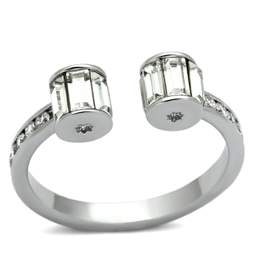 3W526 - Rhodium Brass Ring with Top Grade Crystal in Clear