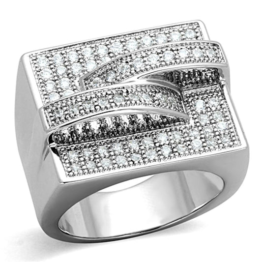 3W562 - Rhodium Brass Ring with AAA Grade CZ in Clear