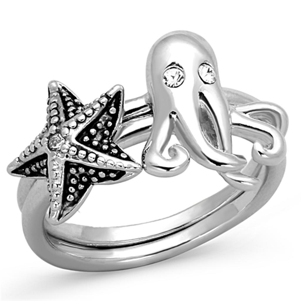 3W564 - Rhodium Brass Ring with Top Grade Crystal in Clear