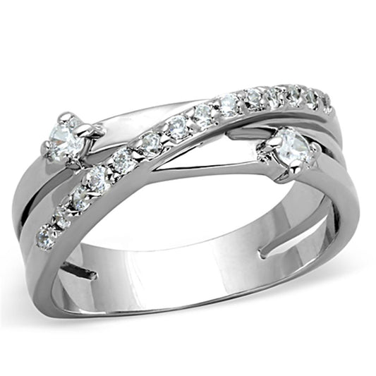 3W565 - Rhodium Brass Ring with AAA Grade CZ in Clear