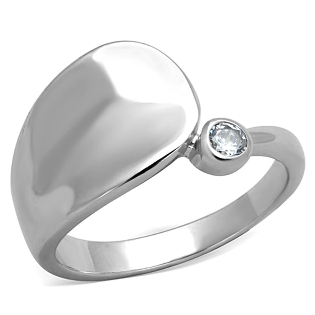 3W566 - Rhodium Brass Ring with AAA Grade CZ in Clear