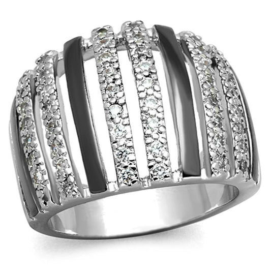 3W567 - Rhodium + Ruthenium Brass Ring with AAA Grade CZ in Clear