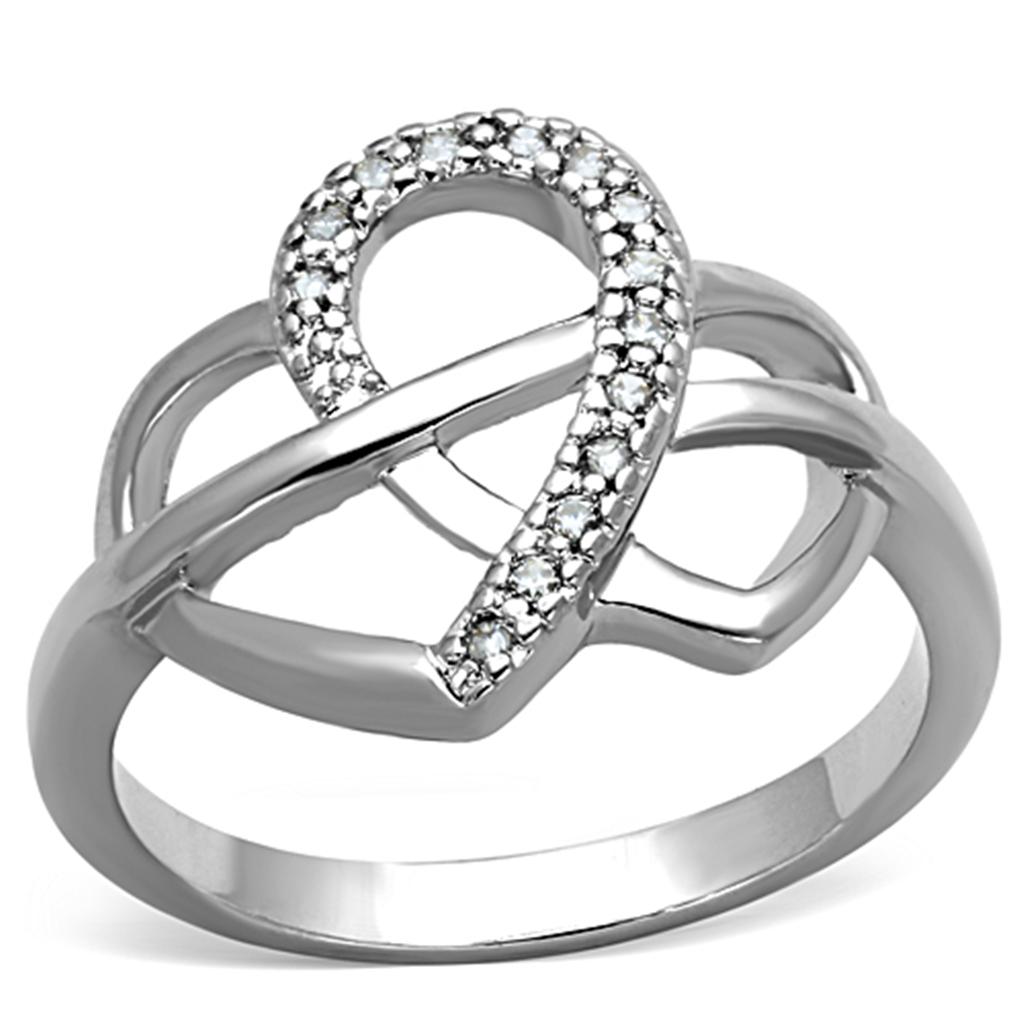 3W569 - Rhodium Brass Ring with AAA Grade CZ in Clear
