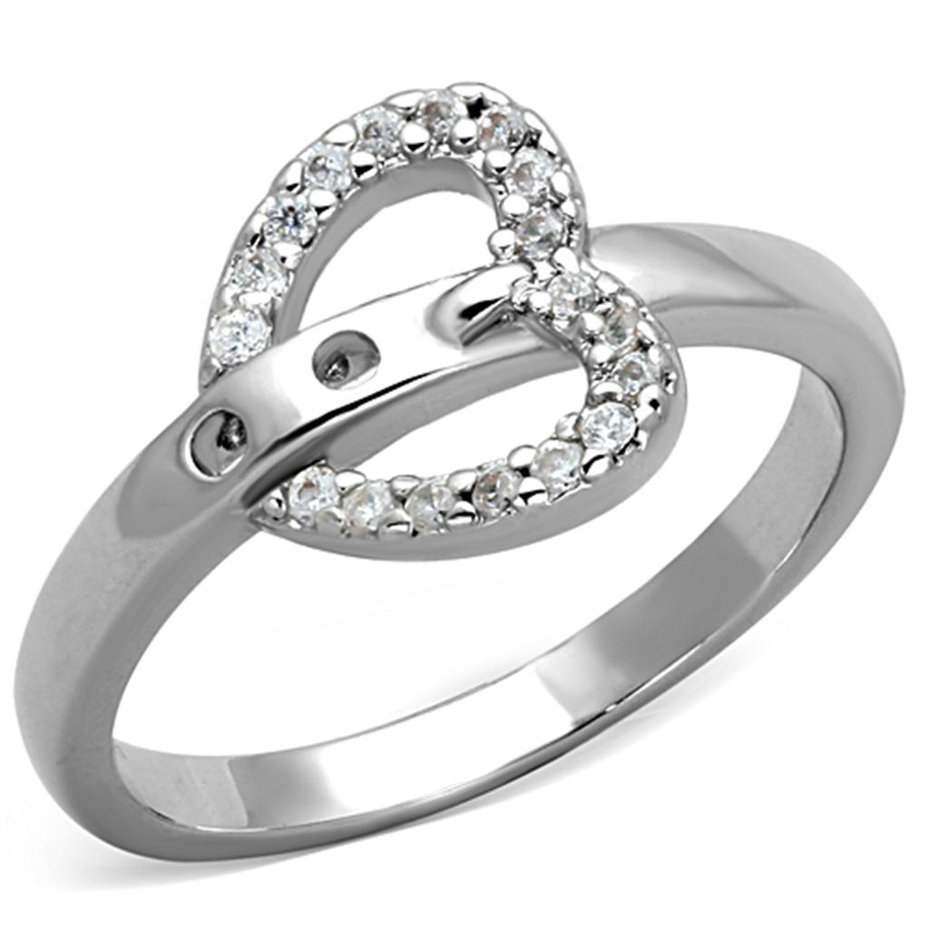 3W573 - Rhodium Brass Ring with AAA Grade CZ in Clear