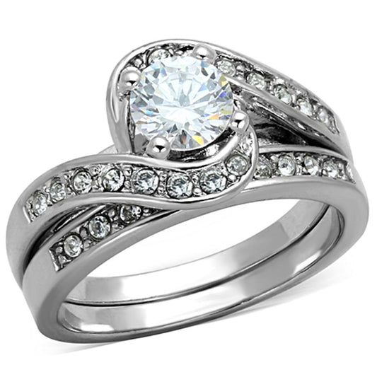 3W575 - Rhodium Brass Ring with AAA Grade CZ in Clear