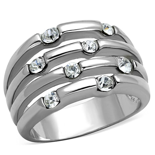 3W581 - Rhodium Brass Ring with Top Grade Crystal in Clear