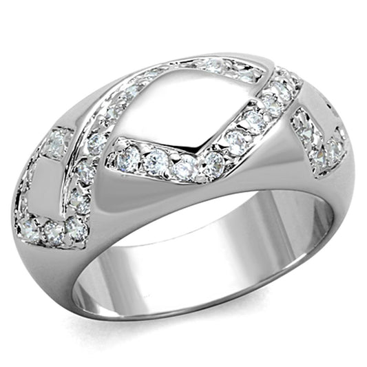 3W582 - Rhodium Brass Ring with AAA Grade CZ in Clear