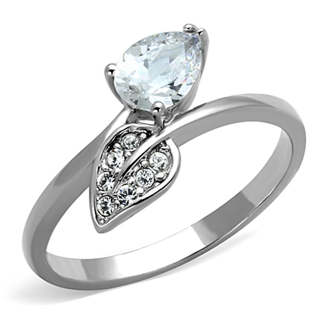 3W584 - Rhodium Brass Ring with AAA Grade CZ in Clear